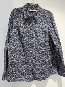 Sportscraft Women's Size 14 Liberty Long Sleeve Floral White Blue 100% Cotton - Picture 1 of 4