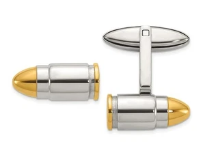 Mens Stainless Steel Yellow Plated Bullet Shaped Cuff Links - Picture 1 of 3
