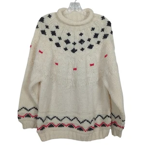 Vintage Vibes Sweater Women’s Size L Cream Red Black Knit 80s Fair Isle - Picture 1 of 16
