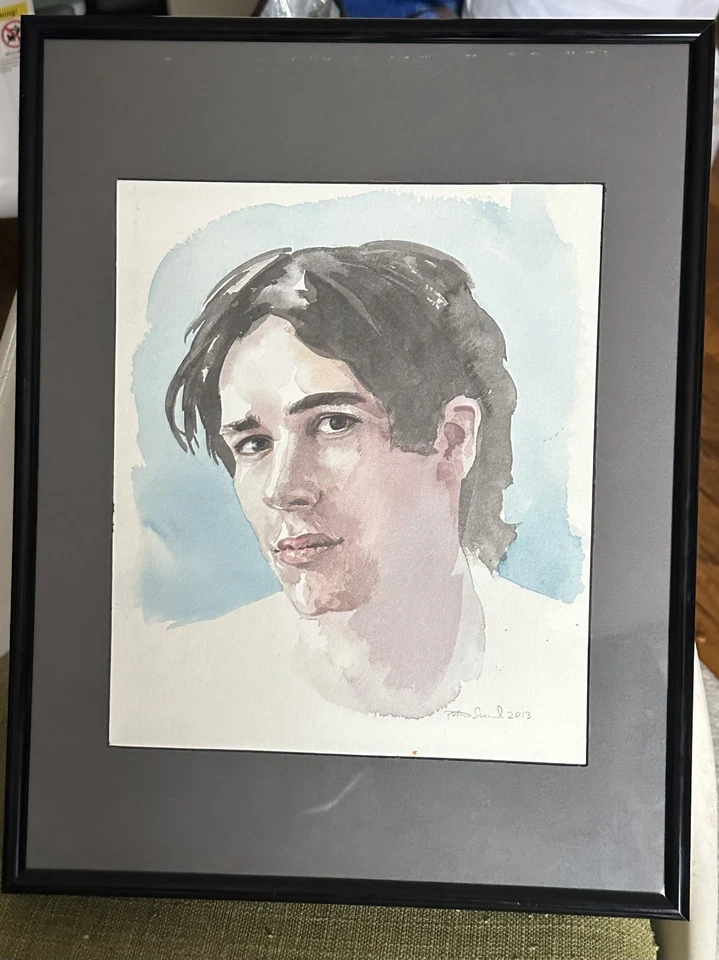 Pintura acuarela Jeff Buckley - retrato enmarcado - por Peter Seward 2013 Foto 1 de 4