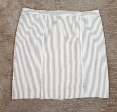 Saia Willi Smith Feminina 8 Bege Branca Seersucker Linha A Casual Carreira Náutica - Imagem 1 de 4