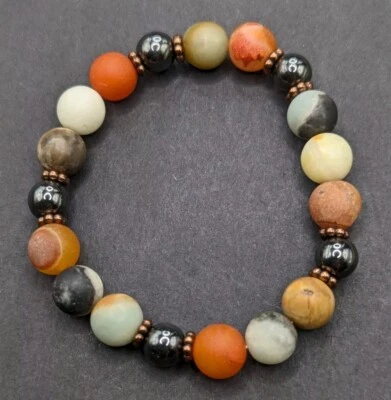 Pulsera Terrosa Boho Naranja Mezcla 10mm Cuentas Piedra Elástica (17cm) S/M Muñeca Foto 1 de 4