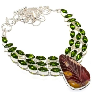 Mookaite, Peridot Gemstone Handmade 925 Silver Jewelry Necklace 18" R-1607 - Picture 1 of 1