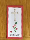 BOOKMARK Hand Stitched HANDMADE - NEW - Cross Flowers With Love Heart