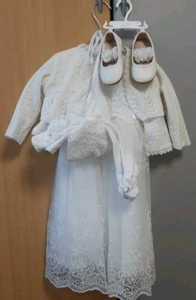 Mädchen TAUFKLEID Weiß Gr.74 6-9 Monate Kleid/Mütze/Bolero/Schuhe/Strumpfhose - Bild 1 von 19