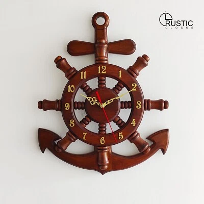 Anchor Clock Wall Nautical Decor Wooden 18 Inch Clocks Living Room - Image 1 of 4