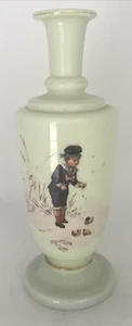 Antique Victorian Harrach Bohemian Uranium Hand Painted Enamel Art Glass Vase - Picture 1 of 16