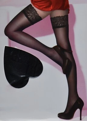 Schwarze Strapsen Stockings Halterlose  Strümpfe 120DEN Silikonband - Bild 1 von 3