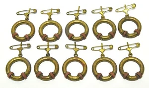 10 VINTAGE BRASS CURTAIN ROD RINGS WITH ROLLERS AND BRASS CURTAIN PINS - Picture 1 of 6