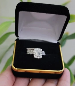Real 14k White Gold Ring 2CT Diamond Engagement Wedding Ladies Band SET - Picture 1 of 12