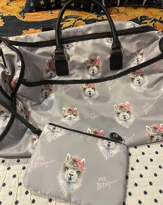 BETSEY JOHNSON LLAMAS Luggage  Weekender Large   DUFFEL BAG  + WRISTLET NWOT - Image 1 of 4