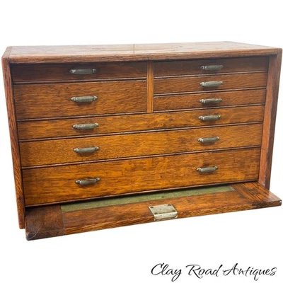 Antique tiger oak tool chest machinist box dovetailed quarter sawn clean vintage - Image 1 of 4