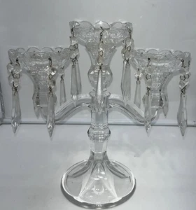 Vintage 2 Arm 3 Candle Crystal Candelabra Hanging Crystals Candle Holder - Picture 1 of 10