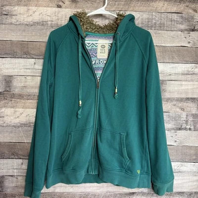 Sudadera con Capucha Roxy Cremallera Completa Y2K Verde Forrada de Piel Capucha Talla XL Foto 1 de 4