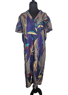 Vestido Vintage SOO YUNG LEE Talla 4 Midi 100% Lino Mangas Cortas Acampanadas Cuello en V Foto 1 de 4