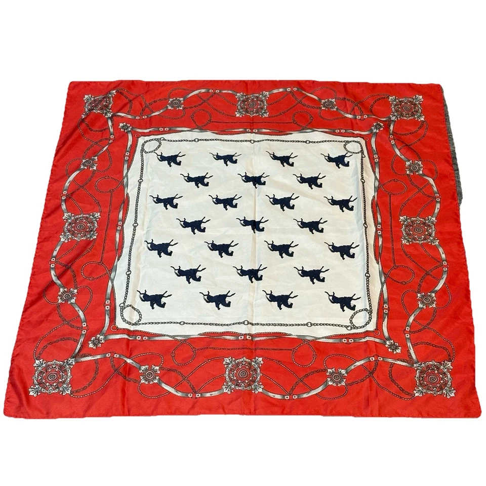 Bufanda ecuestre vintage Diolen 30x30 estampado de cadena de brocas de caballo hecha en Europa Foto 1 de 4