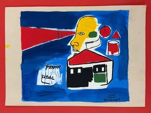 Jean-Michel Basquiat (Handmade) Mixed Media on Paper Painting signed and stamped - Picture 1 of 2