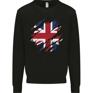 Torn British Flag Union Jack Britain Kids Sweatshirt Jumper - Picture 1 of 35