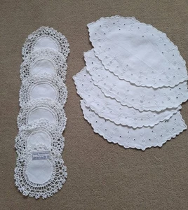 Tischdeckchen, oval und rund, Häkelspitze Handarbeit und Lochstikerei - Bild 1 von 2