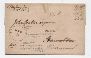 1815 Williamsburg VA to Staunton forwarded war rate stampless cover [6986.556] - Picture 1 of 3
