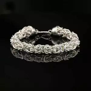 "Pulsera de cadena bizantina de plata esterlina hecha a mano con cierre de gancho en S, mate, 8,5" - Imagen 1 de 5
