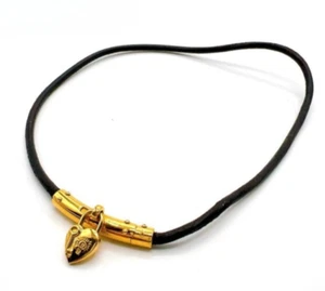 HERMES Cadena Lockhart Fantasy Choker Gold Tone Black Used Free Shipping Japan - Picture 1 of 10