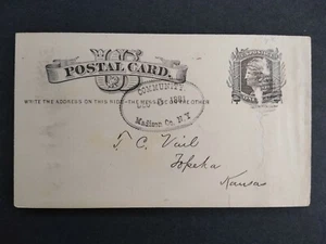 New York: cartolina comunitaria 1881, ovale contea di Madison annullamento in Kansas - Foto 1 di 2