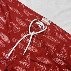 J. Crew Men's Red Boat Print Polyester Swim Trunks 36 NWoT - Picture 1 of 10