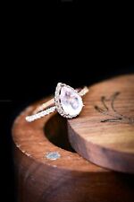 Engagement Band Fine Birthday Ring 14k Rose Gold Rose Quartz Diamond Gemstone