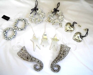 11 MIXED SILVER/ GLITTER XMAS TREE HANGING DECORATIONS BNWT!! - Picture 1 of 8