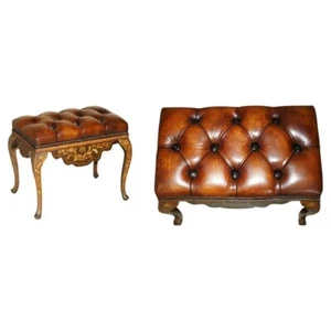 ANTIQUE DUTCH CIRCA 1860 BROWN LEATHER ROSEWOOD CHESTERFIELD STOOL PIANO BENCH - Picture 1 of 18
