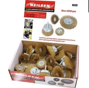 24 X Wire Brush Set Tempered Crimped Steel Flat & Cup Brushes For Drill NEW - Picture 1 of 2