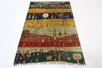 4 x 6 Landscape Animal Area Rug Afghan Hand Knotted Tribal Bedroom Wool Rug - Image 1 of 4
