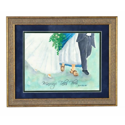 Impresión de pintura en acuarela El matrimonio toma tres alfombrilla religiosa enmarcada firmada 11x14 Foto 1 de 4