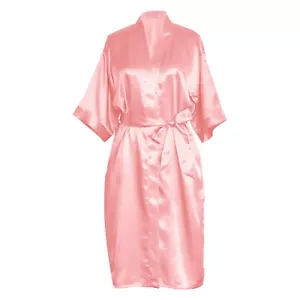 Pink Sexy Satin Kimono Robe - Silk robe, Lightweight Silky Bathrobe -XLARGE - Picture 1 of 6