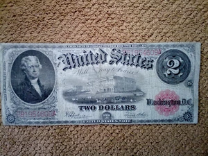 1917 $2 TWO DOLLAR LARGE-SIZE BANKNOTE, VERY NICE, F++/VF, RED SEAL - Picture 1 of 4
