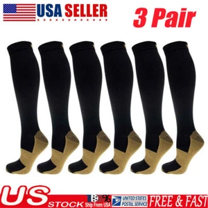 3 Pairs Men's Diabetic Over the Calf Socks Knee High Compression Cotton Socks - Picture 1 of 19