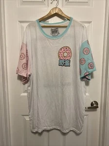 Fresh Laundry Mens T-Shirt White Pink Teal Donuts Crew Neck Tee 5XL - Picture 1 of 5