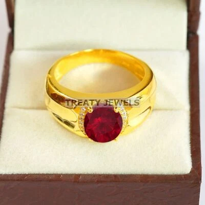 Ruby Oval Cut With 925 Sterling Silver Gold Plated Ring For Men's #B516 - Image 1 of 4