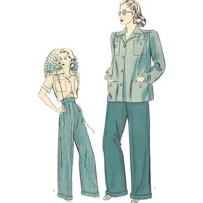 1940's Sewing Pattern:  Shirt & Slacks - Bust=34” (76cm) - Image 1 of 3