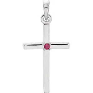Colgante Cruz Rubí en Oro Blanco 14K - Imagen 1 de 2