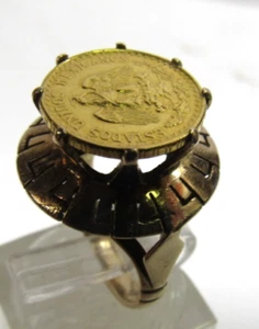 VINTAGE LADIES 14 KT. GOLD RING WITH MEXICAN TWO PESO GOLD COIN - Picture 1 of 11