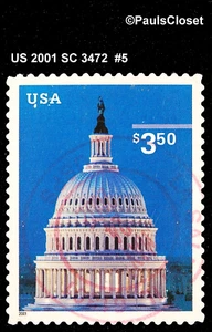 US 2001 SC 3472 $3.50 CAPITOL DOME USED NO GUM RED HAND CANCEL FINE/VERY FINE #5 - Picture 1 of 2