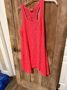 OP Hot Pink Floral Swimsuit Beach Tank Cover Up Juniors XL 15-17 - Picture 1 of 4