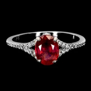 925 Sterling Silver Ring Oval Ruby 8x6mm Natural Gemstone Jewelry Size 8 - Picture 1 of 13