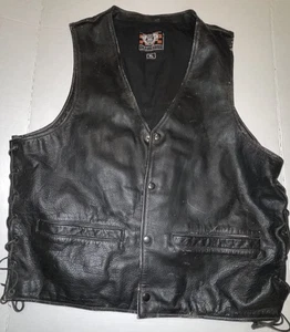 Men’s Leather Motorcycle Vest Black Size XL MB Premium Side Lacing - Picture 1 of 8