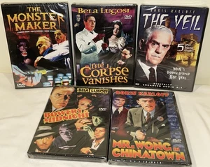 Lot 5 NEW SEALED DVD-Boris Karloff-Bela Lugosi-Monster Maker-Mr Wong-Veil-Bowery - Picture 1 of 12