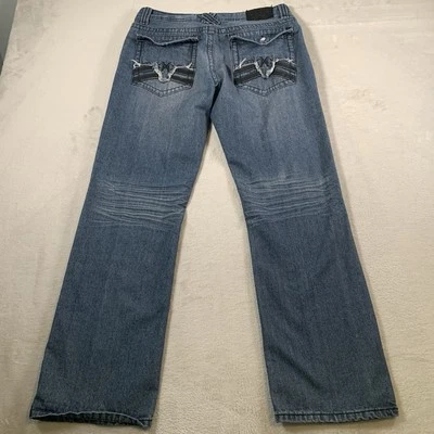 Xtreme Couture Jeans Mens 33x31 Y2K Cross Embroidered Baggy RARE Blue Mid Rise - Image 1 of 4
