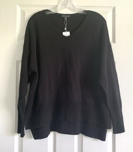 Eileen Fisher Sweater Womens XS Black Organic Cotton Cashmere Boxy V Neck NwT - Picture 1 of 12