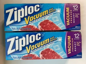 Ziploc Vacuum Freezer Bag Refills Quart Size 24 Bags For Use With Pump 2 Boxes - Picture 1 of 3